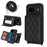 For Google Pixel 8a Case with Lanyard   /   Mirror   /   Card Holder Grids Pattern RFID Blocking Phone Cover - Black - 1