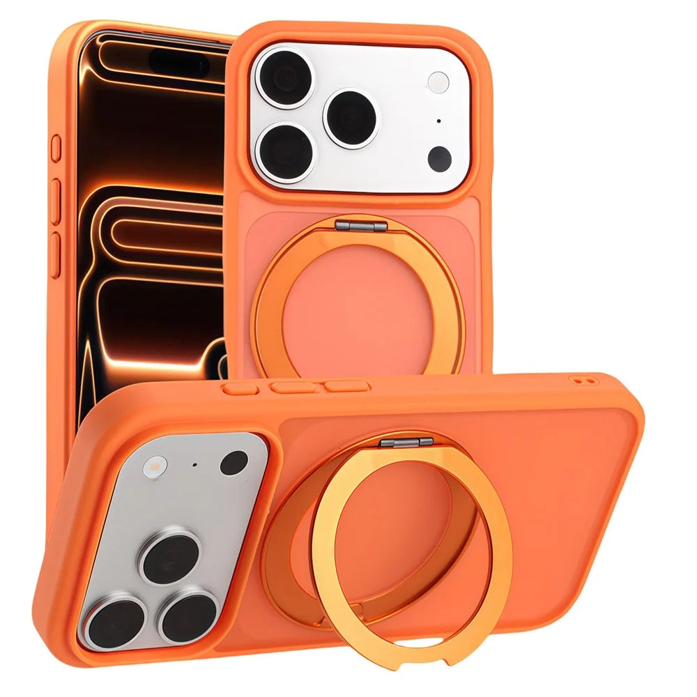 For iPhone 17 Pro Max Magnetic Case 360° Rotatable TPU PC Matte Phone Cover Compatible with MagSafe - Orange - 1