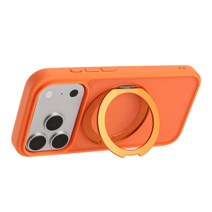 For iPhone 17 Pro Max Magnetic Case 360° Rotatable TPU PC Matte Phone Cover Compatible with MagSafe - Orange - 2