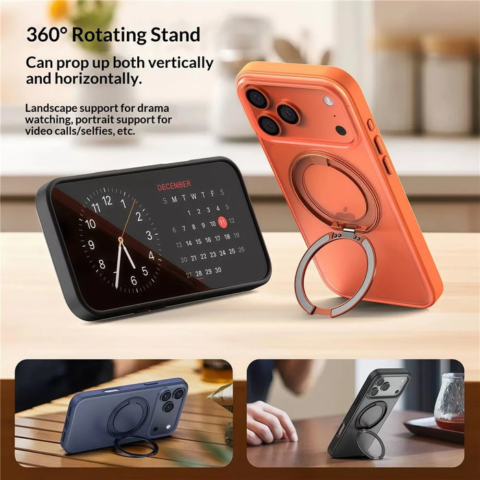 For iPhone 17 Pro Max Magnetic Case 360° Rotatable TPU PC Matte Phone Cover Compatible with MagSafe - Orange - 6