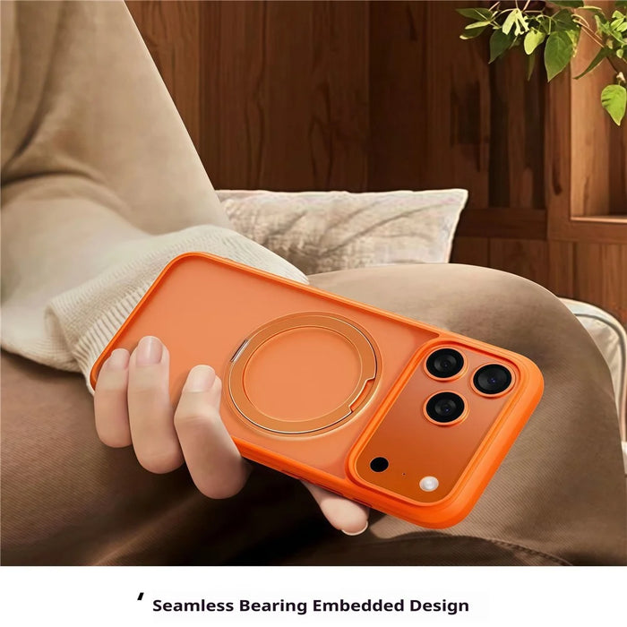 For iPhone 17 Pro Max Magnetic Case 360° Rotatable TPU PC Matte Phone Cover Compatible with MagSafe - Orange - 7
