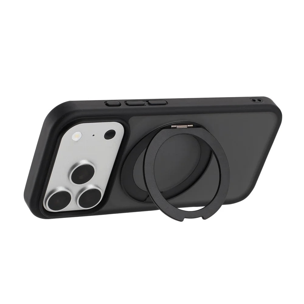 For iPhone 17 Pro Magnetic Case 360° Rotatable TPU PC Matte Phone Cover Compatible with MagSafe - Black - 2