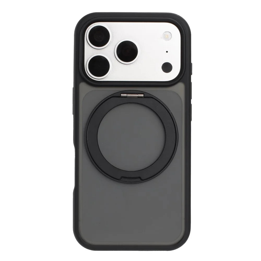 For iPhone 17 Pro Magnetic Case 360° Rotatable TPU PC Matte Phone Cover Compatible with MagSafe - Black - 3