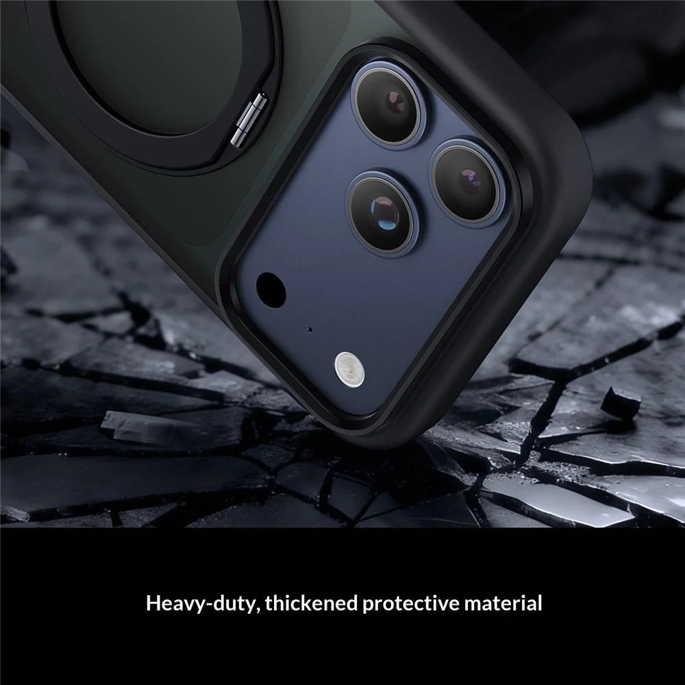 For iPhone 17 Pro Magnetic Case 360° Rotatable TPU PC Matte Phone Cover Compatible with MagSafe - Black - 5
