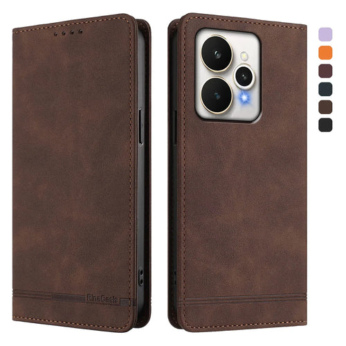 For Realme 15 5G Case RINACASIS RC23 RFID Blocking Wallet Stand PU Leather Phone Cover - Brown - 1