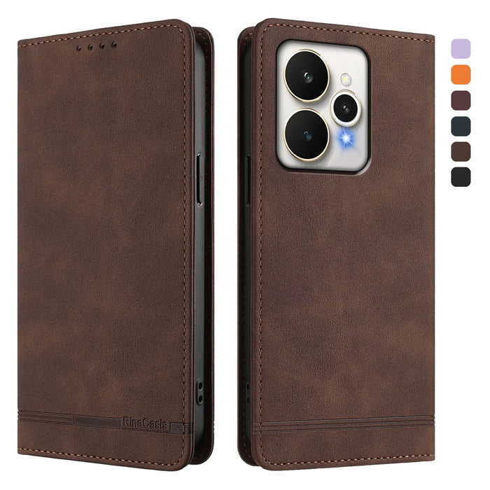For Realme 15 5G Case RINACASIS RC23 RFID Blocking Wallet Stand PU Leather Phone Cover - Brown - 1