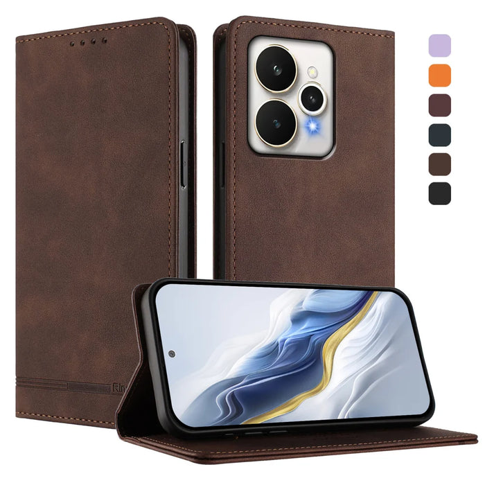 For Realme 15 5G Case RINACASIS RC23 RFID Blocking Wallet Stand PU Leather Phone Cover - Brown - 2