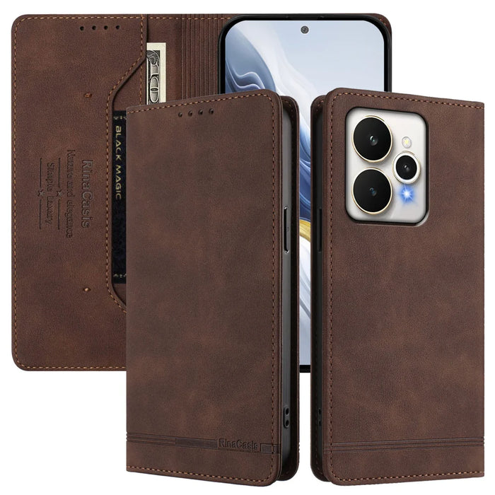 For Realme 15 5G Case RINACASIS RC23 RFID Blocking Wallet Stand PU Leather Phone Cover - Brown - 3