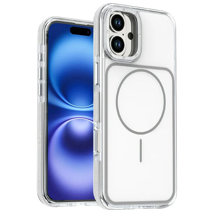 For iPhone 16 Magnetic Case Dual Color Shockproof TPU PC Phone Cover Compatible with MagSafe - White - 1