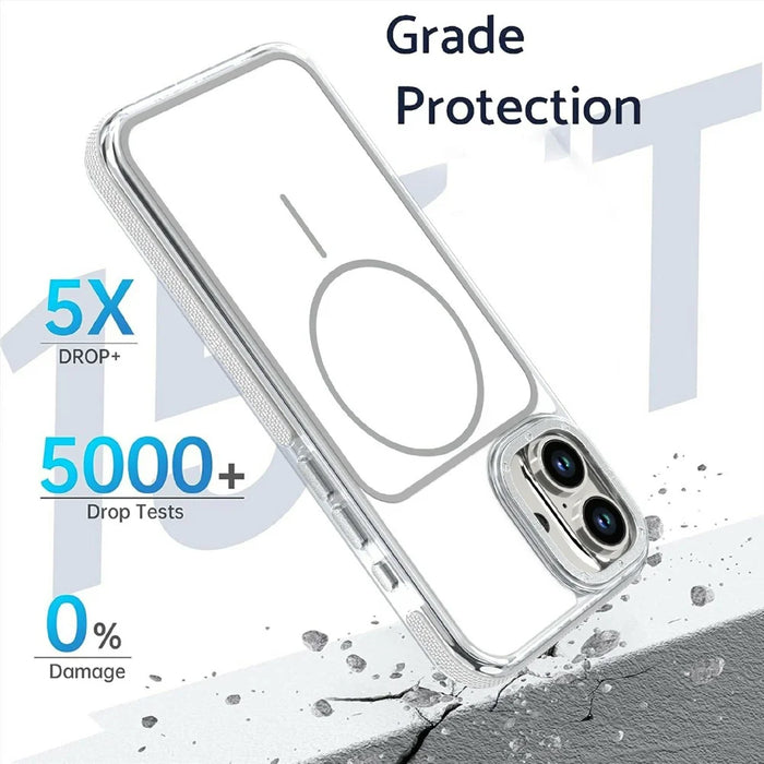 For iPhone 16 Magnetic Case Dual Color Shockproof TPU PC Phone Cover Compatible with MagSafe - White - 3