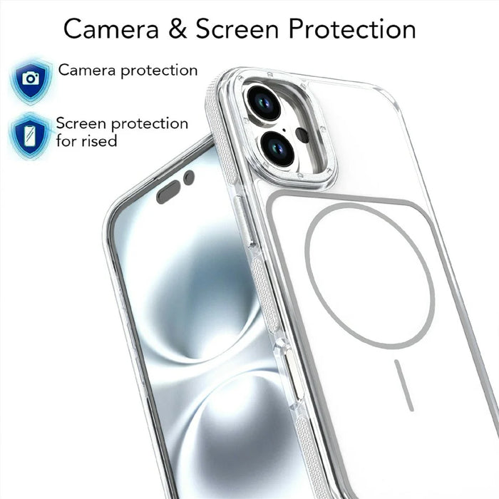 For iPhone 16 Magnetic Case Dual Color Shockproof TPU PC Phone Cover Compatible with MagSafe - White - 4