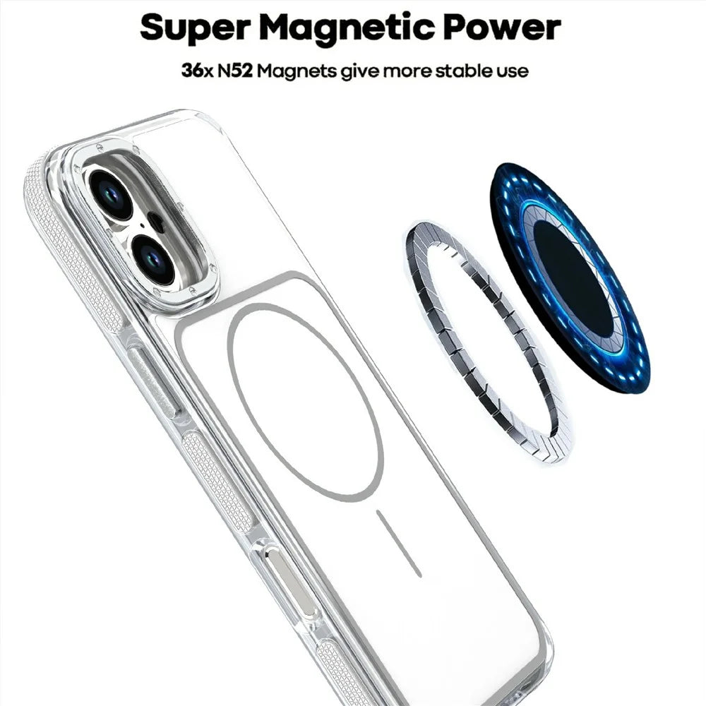 For iPhone 16 Plus Magnetic Case Dual Color Shockproof TPU PC Phone Cover Compatible with MagSafe - White - 6