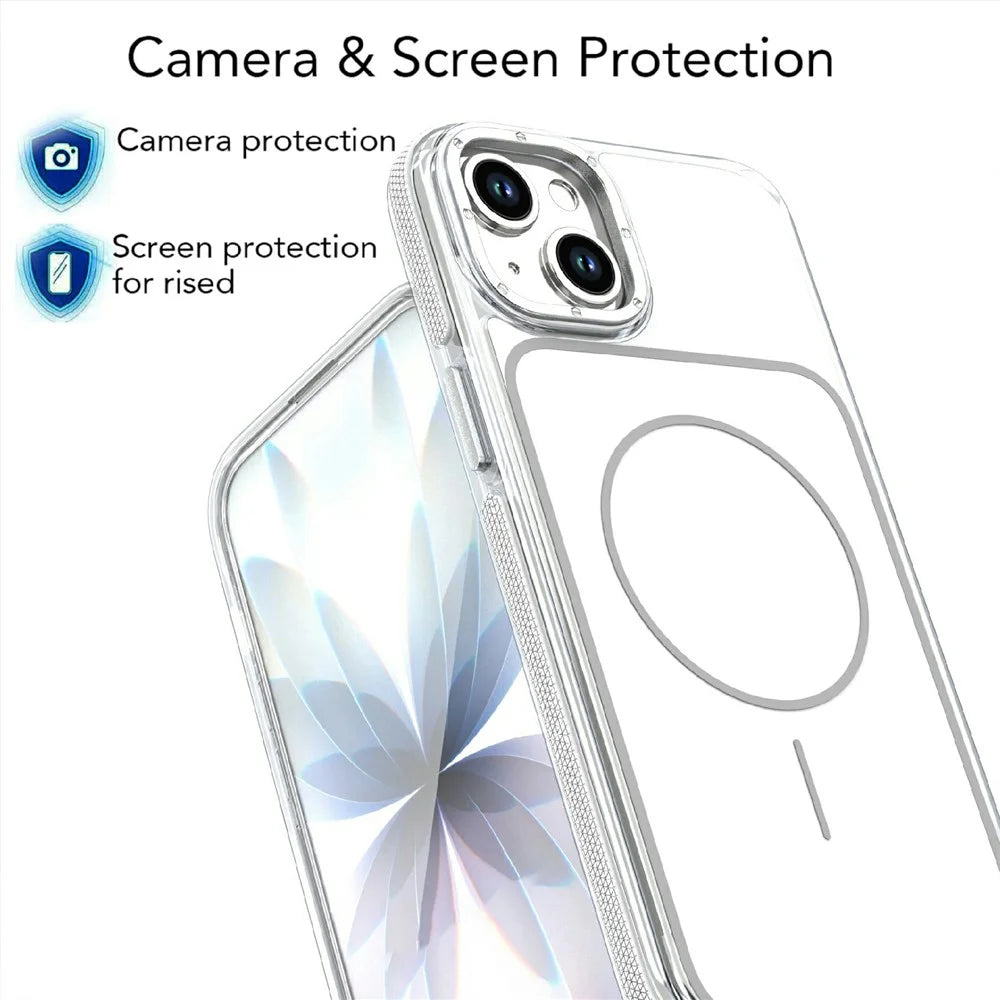 For iPhone 15 Magnetic Case Dual Color Shockproof TPU PC Phone Cover Compatible with MagSafe - White - 4
