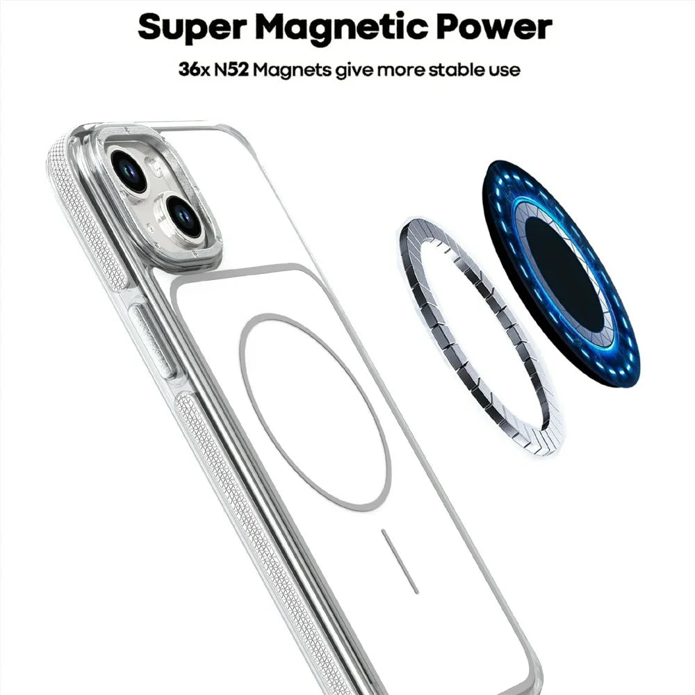 For iPhone 15 Magnetic Case Dual Color Shockproof TPU PC Phone Cover Compatible with MagSafe - White - 6
