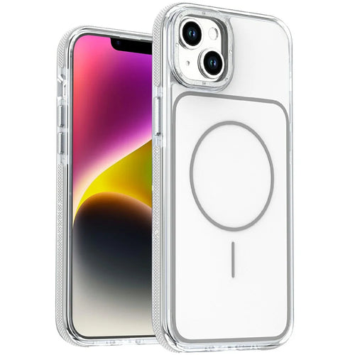 For iPhone 14  /  13 Magnetic Case Dual Color Shockproof TPU PC Phone Cover Compatible with MagSafe - White - 1