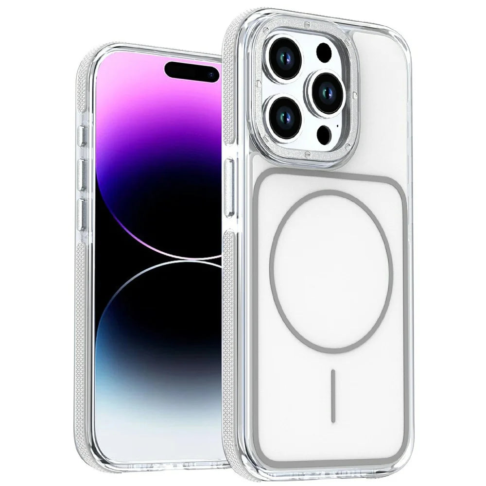 For iPhone 14 Pro Max Magnetic Case Dual Color Shockproof TPU PC Phone Cover Compatible with MagSafe - White - 1