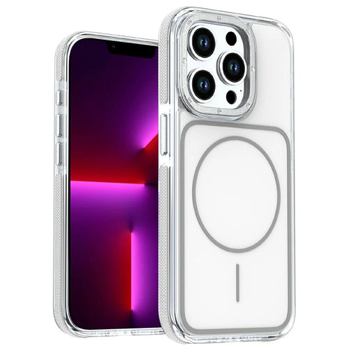 For iPhone 13 Pro Max Magnetic Case Dual Color Shockproof TPU PC Phone Cover Compatible with MagSafe - White - 1
