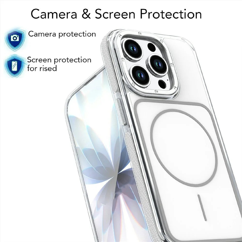 For iPhone 13 Pro Max Magnetic Case Dual Color Shockproof TPU PC Phone Cover Compatible with MagSafe - White - 4