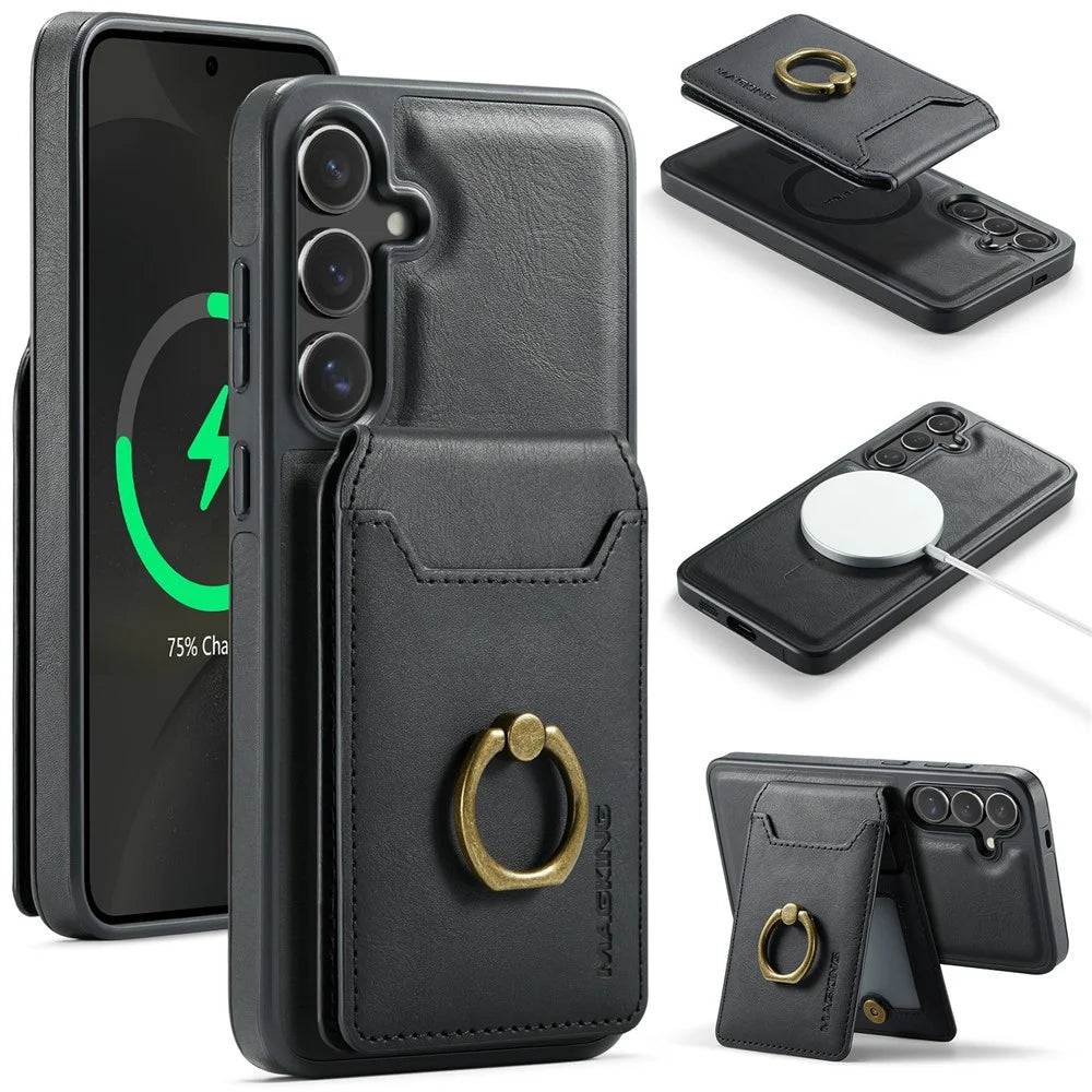 MAGKING K1 Series For Samsung Galaxy S26 Magnetic Case PC + TPU + PU Phone Cover with Card Holder - Black - 1