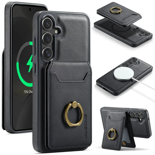MAGKING K1 Series For Samsung Galaxy S26+ Magnetic Case PC + TPU + PU Phone Cover with Card Holder - Black - 1