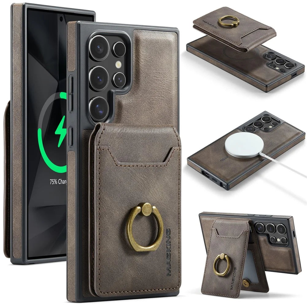 MAGKING K1 Series For Samsung Galaxy S26 Ultra Magnetic Case PC + TPU + PU Phone Cover with Card Holder - Coffee - 1