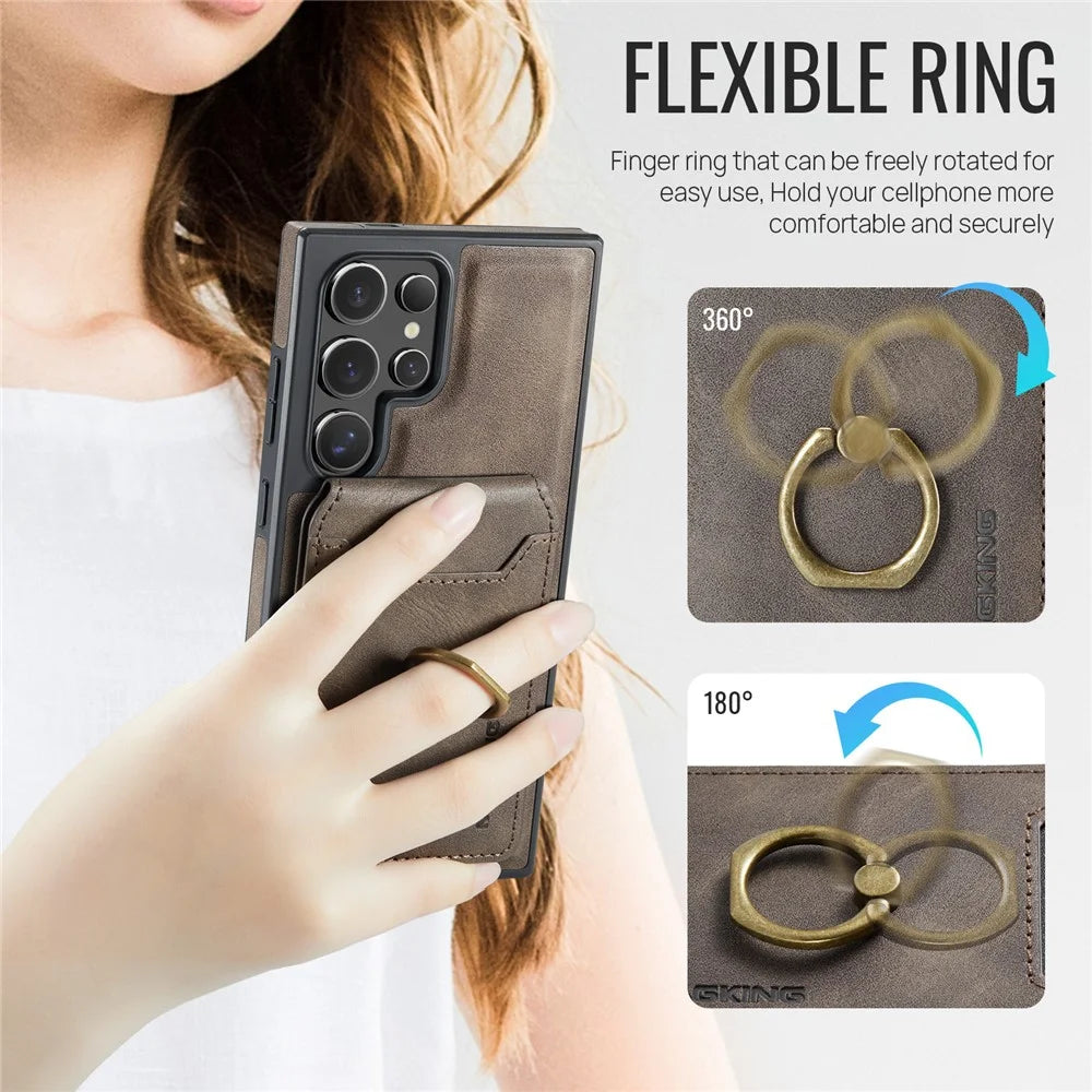 MAGKING K1 Series For Samsung Galaxy S26 Ultra Magnetic Case PC + TPU + PU Phone Cover with Card Holder - Coffee - 7