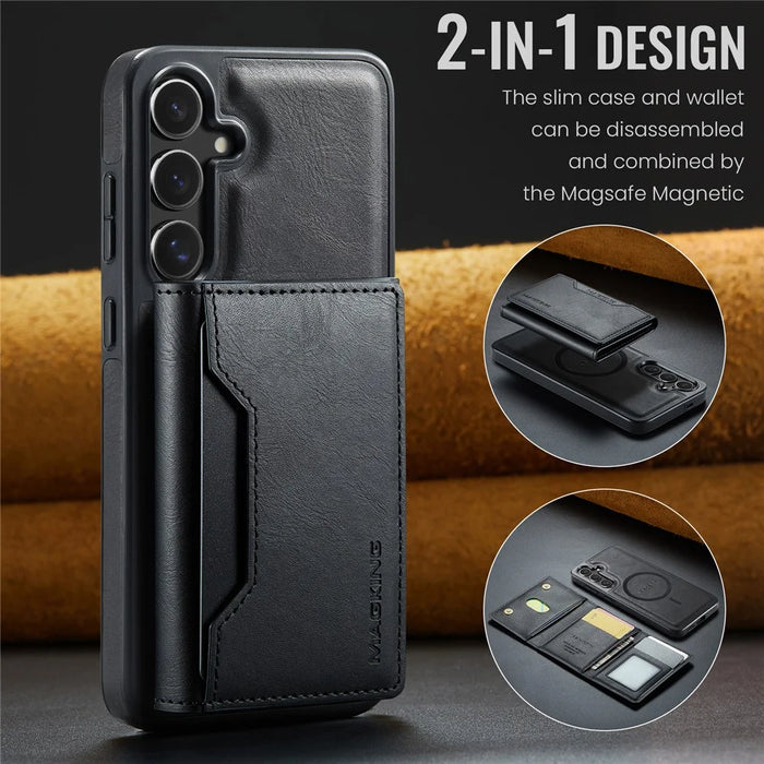 MAGKING K2 Series For Samsung Galaxy S26 Magnetic Case PC + TPU + PU Phone Cover with RFID Blocking Wallet - Black - 7