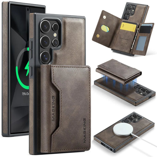 MAGKING K2 Series For Samsung Galaxy S26 Ultra Magnetic Case PC + TPU + PU Phone Cover with RFID Blocking Wallet - Coffee - 1