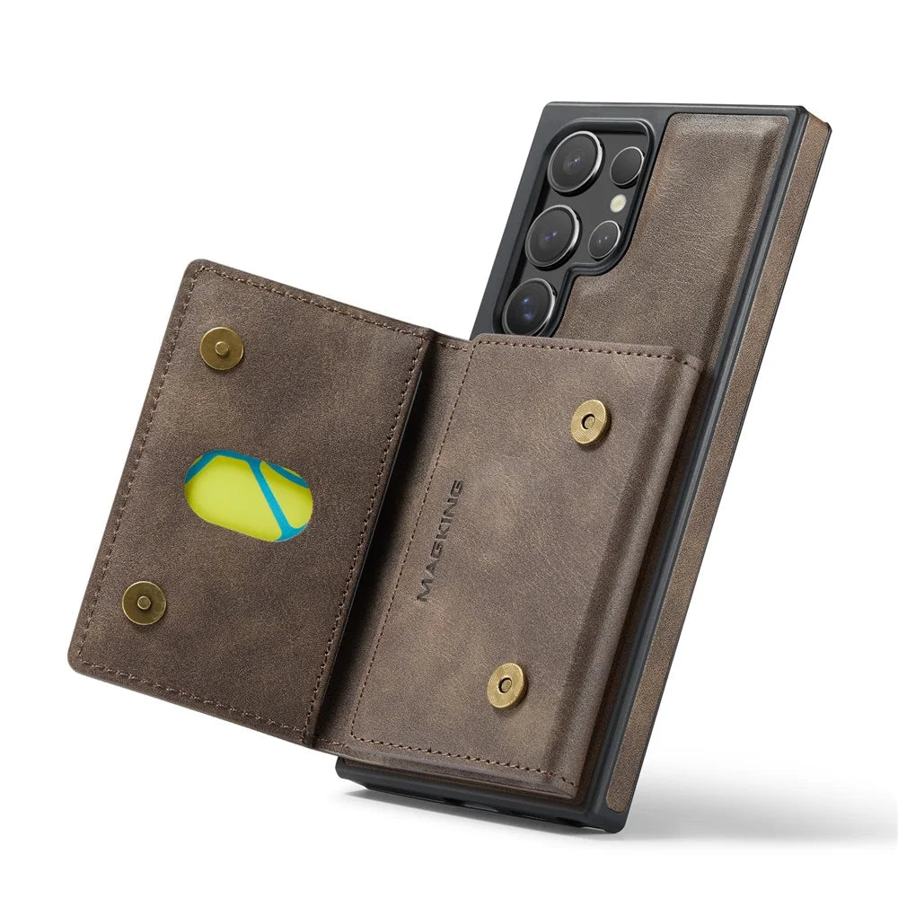 MAGKING K2 Series For Samsung Galaxy S26 Ultra Magnetic Case PC + TPU + PU Phone Cover with RFID Blocking Wallet - Coffee - 3