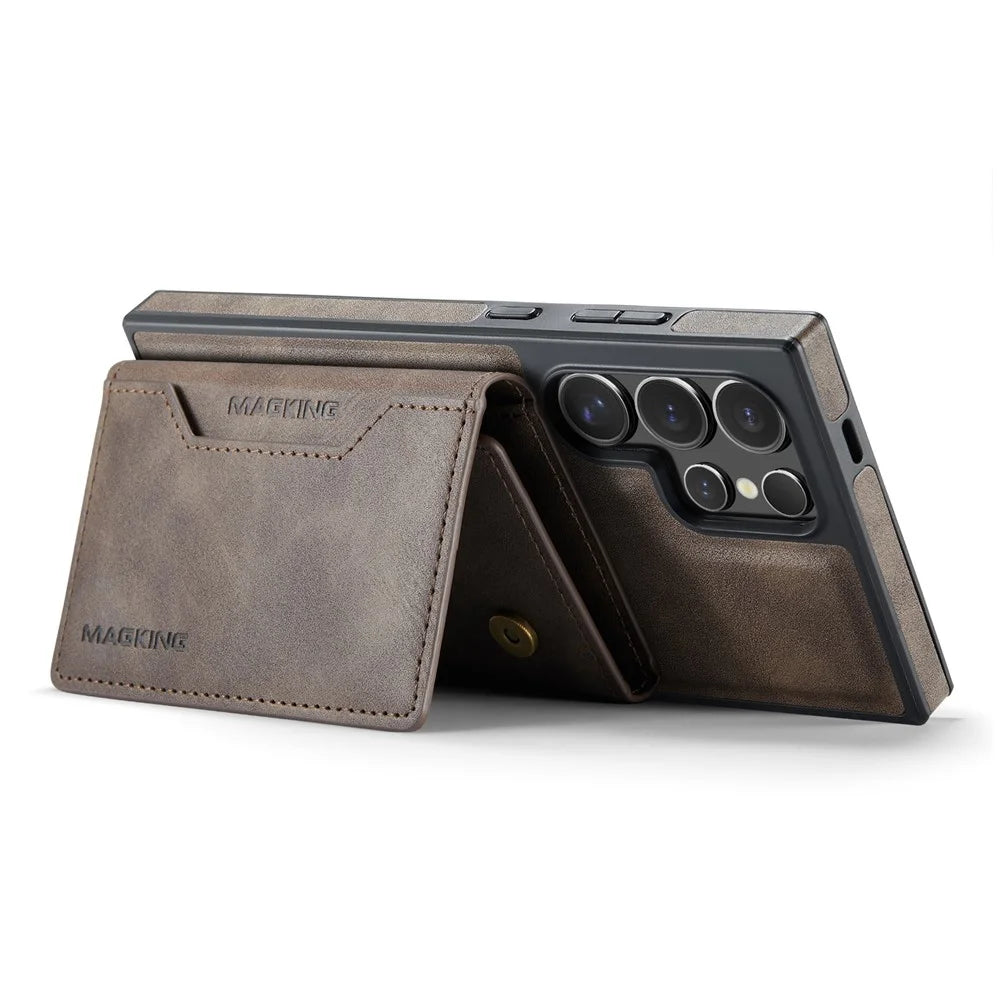 MAGKING K2 Series For Samsung Galaxy S26 Ultra Magnetic Case PC + TPU + PU Phone Cover with RFID Blocking Wallet - Coffee - 4