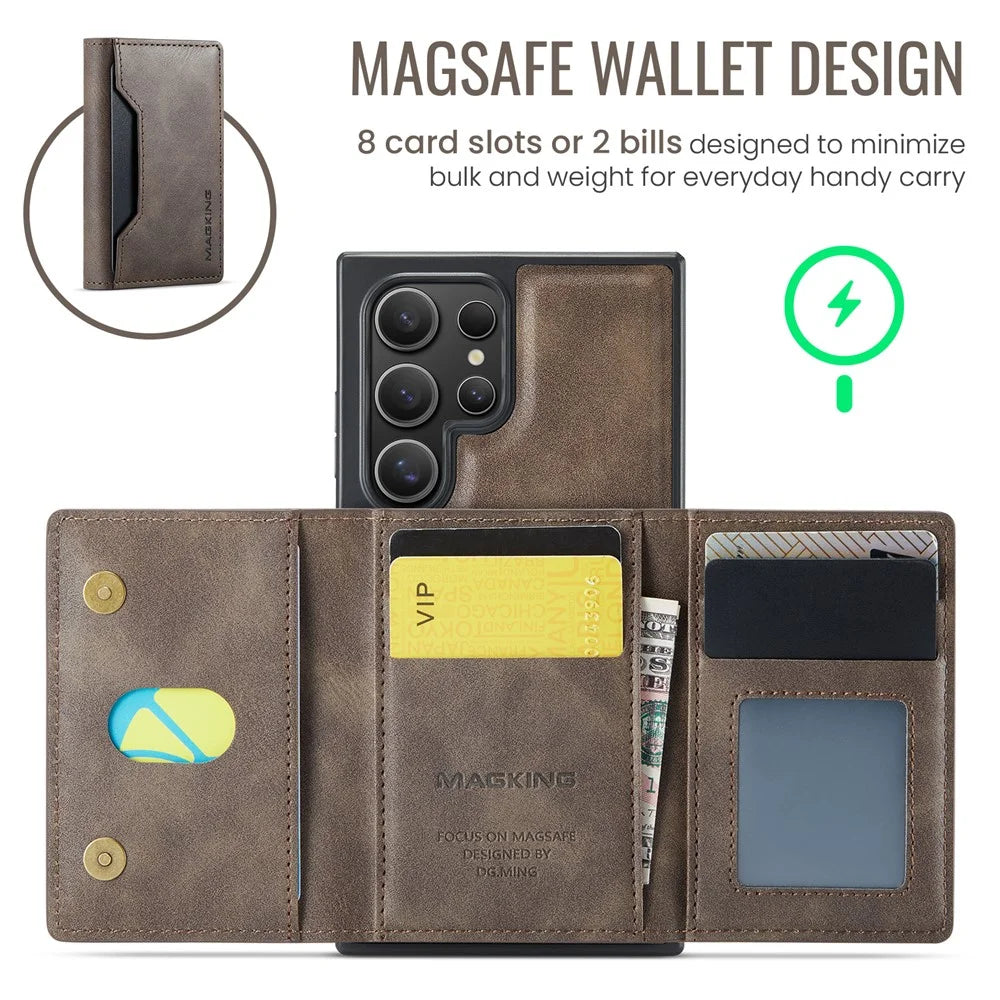 MAGKING K2 Series For Samsung Galaxy S26 Ultra Magnetic Case PC + TPU + PU Phone Cover with RFID Blocking Wallet - Coffee - 6