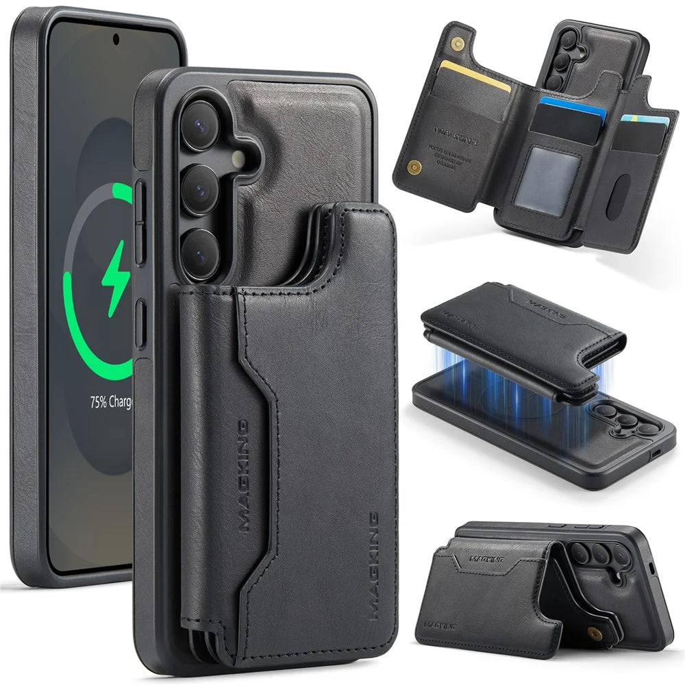 MAGKING K3 Series For Samsung Galaxy S26 Magnetic Case Detachable Wallet PC + TPU + PU Phone Cover - Black - 1