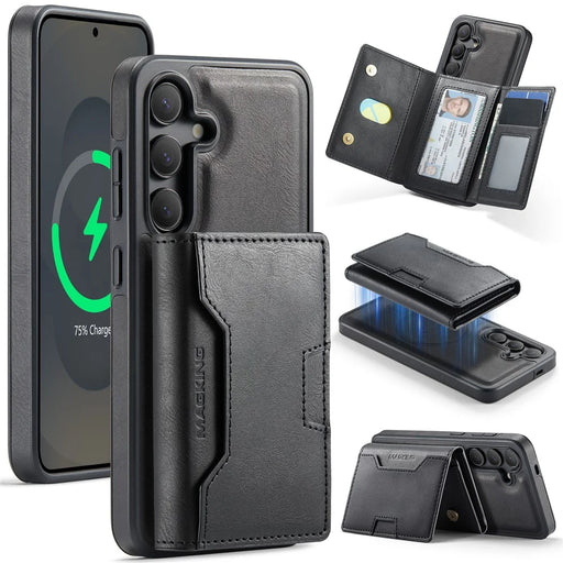 MAGKING K4 Series For Samsung Galaxy S26 Magnetic Case Detachable Wallet PU TPU PC Phone Cover - Black - 1
