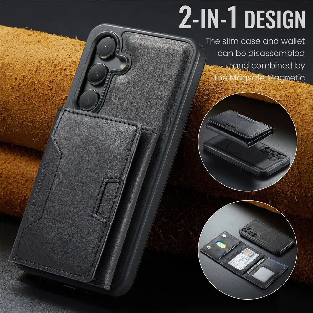 MAGKING K4 Series For Samsung Galaxy S26 Magnetic Case Detachable Wallet PU TPU PC Phone Cover - Black - 7