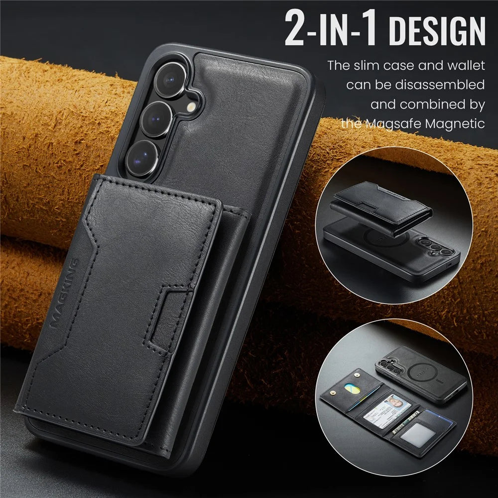MAGKING K4 Series For Samsung Galaxy S26+ Magnetic Case Detachable Wallet PU TPU PC Phone Cover - Black - 7