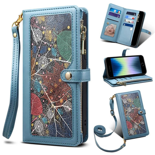ESEBLE For iPhone 6  /  7  /  8 4.7 inch  /  SE (2020) / (2022) RFID Blocking Case Leather Stand Phone Case with Zipper Wallet - Blue - 1