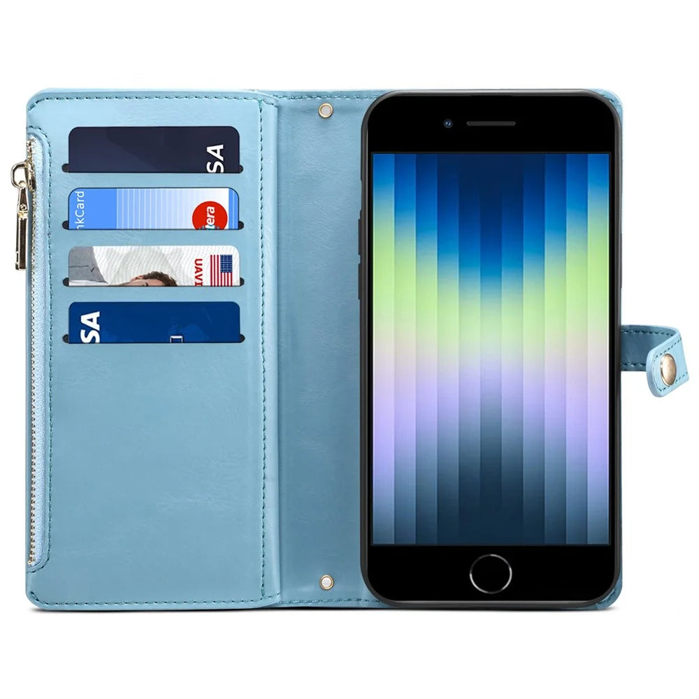 ESEBLE For iPhone 6  /  7  /  8 4.7 inch  /  SE (2020) / (2022) RFID Blocking Case Leather Stand Phone Case with Zipper Wallet - Blue - 2