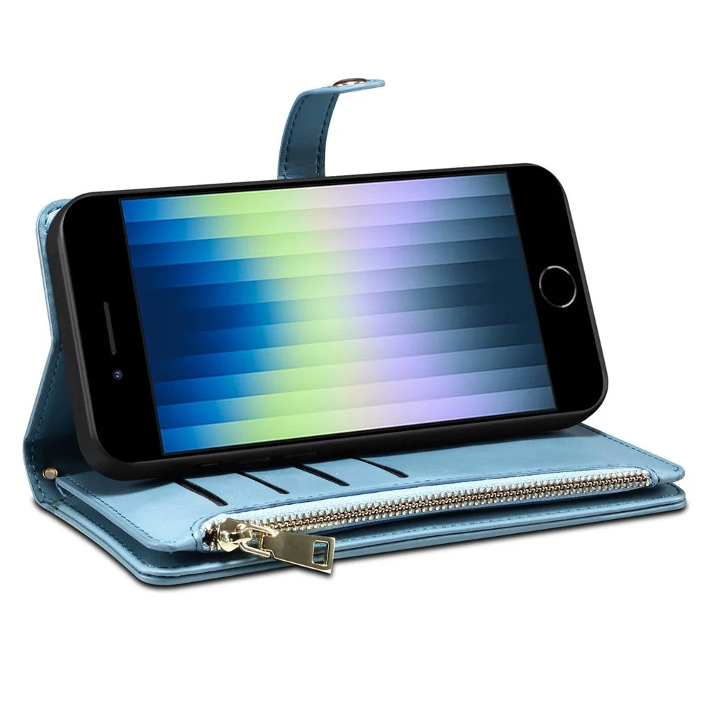 ESEBLE For iPhone 6  /  7  /  8 4.7 inch  /  SE (2020) / (2022) RFID Blocking Case Leather Stand Phone Case with Zipper Wallet - Blue - 3