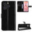 For Oukitel C3 PU Leather Case with Strap Crazy Horse Texture Phone Wallet Cover - Black - 1