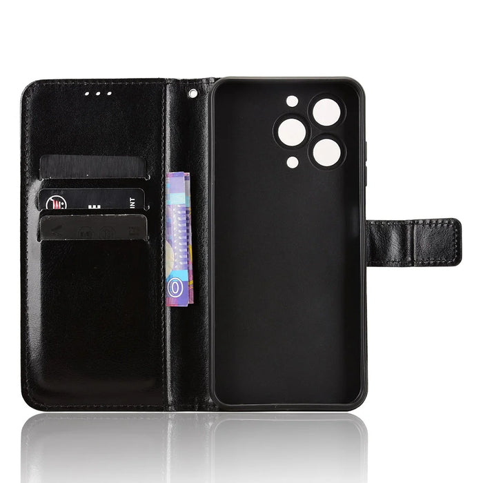 For Oukitel C3 PU Leather Case with Strap Crazy Horse Texture Phone Wallet Cover - Black - 4