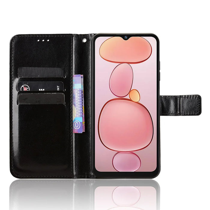 For Oukitel C3 PU Leather Case with Strap Crazy Horse Texture Phone Wallet Cover - Black - 5