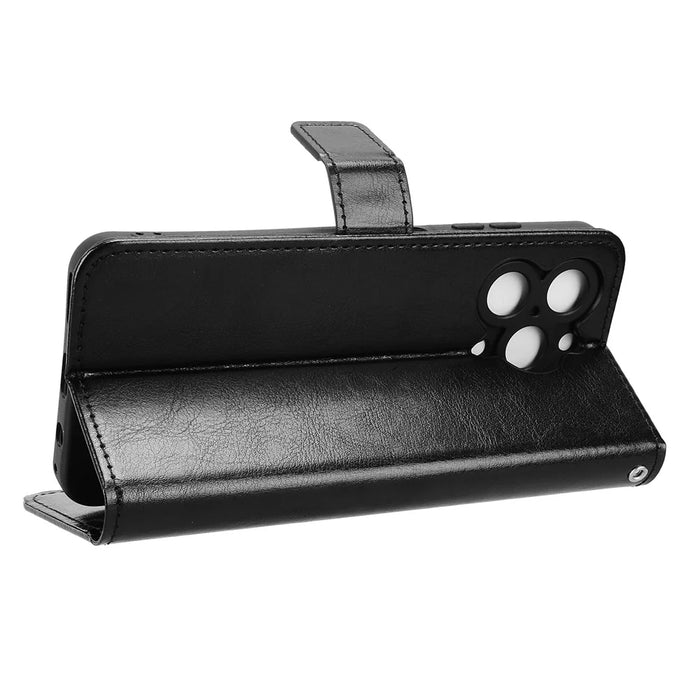 For Oukitel C3 PU Leather Case with Strap Crazy Horse Texture Phone Wallet Cover - Black - 6