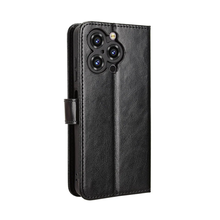 For Oukitel C3 PU Leather Case with Strap Crazy Horse Texture Phone Wallet Cover - Black - 7