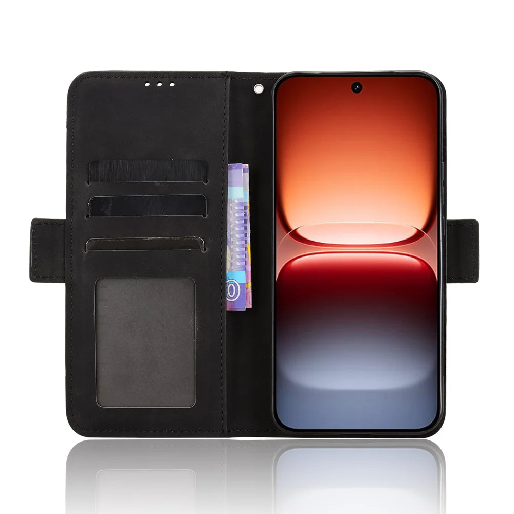 For vivo iQOO 15 5G Leather Case Phone Wallet Cover with Multiple Card Slots - Black - 5
