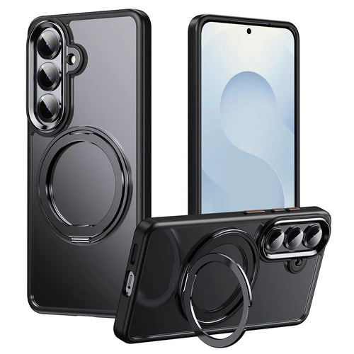 For Samsung Galaxy S26 Magnetic Case TPU + Acrylic + Metal Kickstand Matte Phone Cover - Black - 1