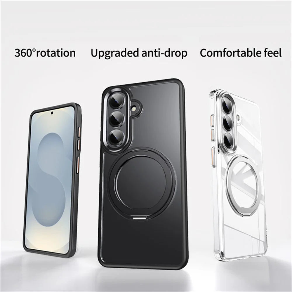 For Samsung Galaxy S26 Magnetic Case TPU + Acrylic + Metal Kickstand Matte Phone Cover - Black - 2