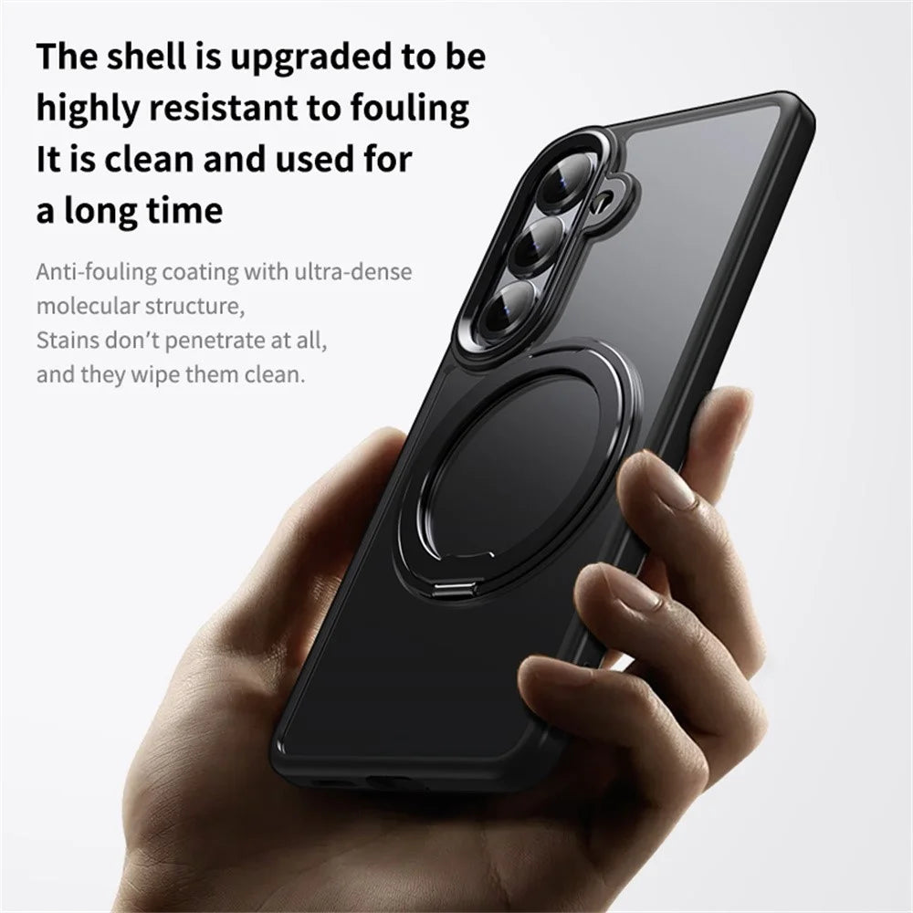 For Samsung Galaxy S26 Magnetic Case TPU + Acrylic + Metal Kickstand Matte Phone Cover - Black - 3