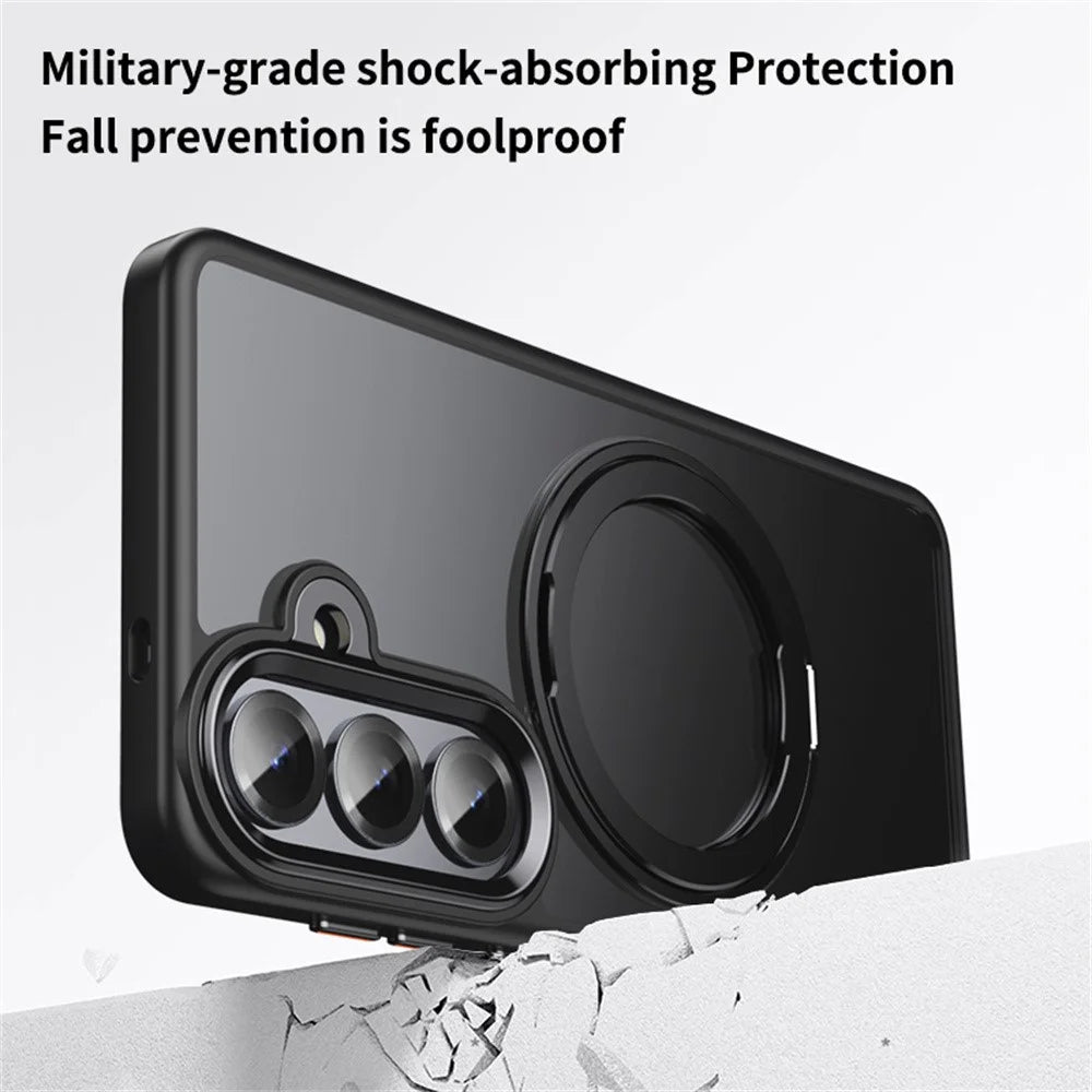For Samsung Galaxy S26+ Magnetic Case TPU + Acrylic + Metal Kickstand Matte Phone Cover - Black - 4