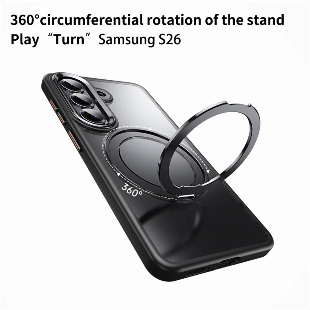 For Samsung Galaxy S26+ Magnetic Case TPU + Acrylic + Metal Kickstand Matte Phone Cover - Black - 5