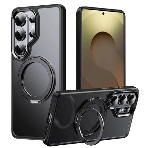 For Samsung Galaxy S26 Ultra Magnetic Case TPU + Acrylic + Metal Kickstand Matte Phone Cover - Black - 1